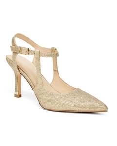 lot 11687 image: Coutgo Womens High Heels Closed Toe Stiletto Mary Jane Shoes DOrsay Sling Ankle Strap Dress Pumps, Gold, Size 9.5 (Used)