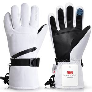 lot 11690 image: HOIHOO Snow Gloves - 3M Thinsulate Waterproof Winter Snowboarding Gloves for Men & Women, Ski Glove for Cold Weather (White-1, Medium)