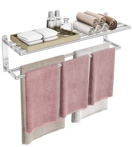 lot 11695 image: VOTZAAQ 32 in Towel Racks for Bathroom, Bath Towel Shelf with Double Towel Bar, Stainless Steel Towel Storage for Lavatory Wall Mounted, 2-Tier Towel Hanger Towel Holder, Brushed Nickel
