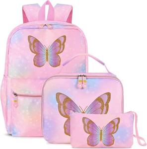 lot 11699 image: Cokouchyi 3 Pcs Kids Backpack Set with Lunch Box & Pencil Case, Lightweight Preschool Backpack for Girls Age 3-8, Kids Book bag Elementary, Butterfly