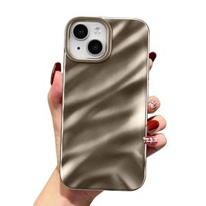 lot 12150 image: QLTYPRI Compatible with iPhone 13iPhone 14 Case, Cute Wave Water Ripple Pattern Case for Girls Women, Slim Satin Glossy Soft Silicone TPU Bumper Shockproof Protective Phone Cover - Desert Gold