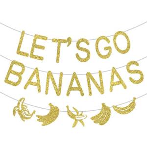 lot 12151 image: Migeaks Lets Go Bananas Banner, Party Decorations, Boy Girl Kid Birthday Party, Banana Theme Birthday Banner for Gold Glitter Fruit Party Decoration Baby Shower Party
