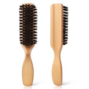 lot 12177 image: Boar Bristle Hair Brush for Men - Slick Back Hair Brush - Mens Hairbrush with Stiff Bristles & Wooden Handle, for Thick, Fine & Normal Hair Smoothing Styling Adding Shine, Beard Mustache Brush Comb (Used)