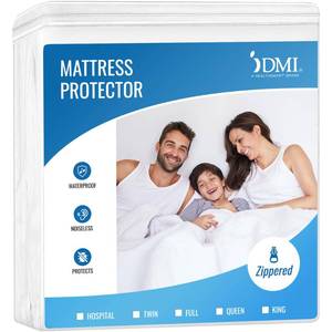 lot 12178 image: DMI Waterproof Mattress Protector, Mattress Pad, Waterproof Mattress Cover, Bed Pad and Bed Cover, Encased Zippered Fit, Queen (Pack of 1), White
