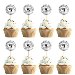 lot 12187 image: UXYOKM 24 Pack Disco Ball Cupcake Toppers 1970s Cupcake Picks Decorations for 70s Disco Theme Party Supplies Birthday Music Festive Party Decorations - Gold