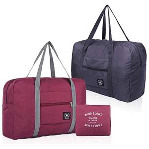 lot 12190 image: 2 Pack Foldable Travel Bag Waterproof Travel Duffel Bag,Women Ladies Man Canvas Weekender Bag Overnight Carry-on Tote Duffel in Trolley Handle (Black&Rred)��