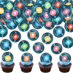 lot 12195 image: Ercadio 40PCS Edible Music Records Cupcake Toppers Record CD Cupcake Picks for Music Theme Baby Shower Record Collector Birthday Disco Ball Rock and Roll Party Decorations Supplies
