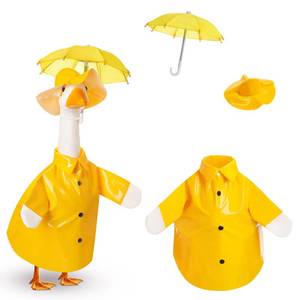 lot 12212 image: FuWeave Spring Baby Goose Outfit Raincoat and Umbrella for 17 Lawn Porch Baby Goose Costume Plastic Raincoat Clothes for Spring Outdoor Patio Yard Lawn Decoration (Yellow)