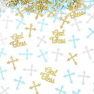 lot 12213 image: Marspark 300 Pcs Baptism Confetti Glitter Cross God Bless Table Confetti Cross Decorations for Baptism First Communion Baby Shower Birthday Gender Reveal Party Supplies(Blue, Gold, White)