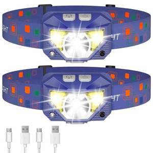 lot 12216 image: LHKNL Headlamp Flashlight, Lumen Ultra-Bright LED Rechargeable Headlight with White Red Light,2-Pack Waterproof Motion Sensor Head Lamp,8 Modes for Outdoor Camping Running Fishing- Blue