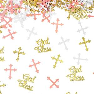 lot 12218 image: Marspark 300 Pcs Baptism Confetti Glitter Cross God Bless Table Confetti Cross Decorations for Baptism First Communion Baby Shower Birthday Gender Reveal Party Supplies(Pink, Gold, White)