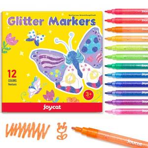 lot 12231 image: JoyCat 3mm Medium Tip Glitter Markers - 12 Vibrant Colors (Red to Pink)  3ml High-Capacity Ink  Multi-Surface Paint Pens for Rock, Wood, Fabric, Glass  Gift for Kids DIY Crafts
