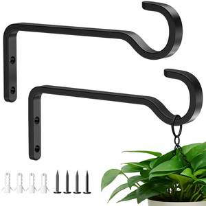 lot 12234 image: saffruff Heavy Duty Plant Hooks for Wall 6-Inch 2 Pack Plant Hangers Outdoor, Hold 35lb, Bird Feeder Hanger for Outside, Iron Planter Brackets for Hanging Baskets, Wind Chime, Lantern, Metal - Black