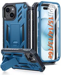 lot 12240 image: FNTCASE for iPhone 15 Case for iPhone 14 Case & iPhone 13 Case Built-in Screen Protector & Kickstand Military Grade Drop Protection Heavy Duty Full Protective Shockproof TPU Phone Cover - Blue