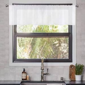 lot 12246 image: Karseteli Sheer White Valance Semi Voile Curtains 18 Inches Long 2 Panels Rod Pocket Window Treatment for Living Room Bedroom Dining Room (White 52 W x 18 L)