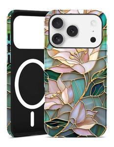 lot 12249 image: Jusy Compatible with MagSafe Lily Flower Case for iPhone 11 Pro Max, Aesthetic Stained Glass Floral Magnetic Phone Case, Soft TPU and Hard PC Protective Phone Cover for Women Girls (Shiny) - Lily