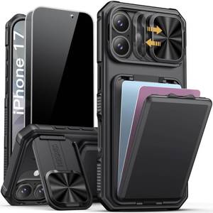 lot 12254 image: SSLOTSCASE for iPhone 17 Case with 2X Privacy Screen Protector, Card Holder & Sliding Camera Cover & Hidden Stand & Camera Stand & Wallet, Military-Grade Rugged Phone Case Cover for iPhone 17, Black