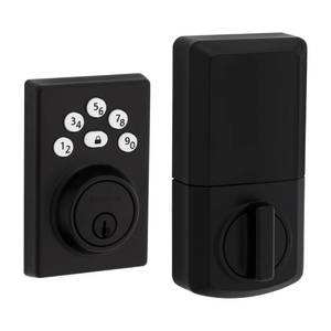 lot 12265 image: Kwikset Powerbolt 240 5-Button Keypad Matte Black Contemporary Electronic Deadbolt Door Lock, Featuring Convenient Keyless Entry, Customizable User Codes and Auto-Locking