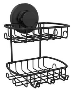 lot 12273 image: Soap Dish for Shower Suction Cup Powerful Vacuum System Rustproof 304 Stainless Steel Basket Sponges Holder with Razor Hooks for Bathroom or Kitchen Soap Holder, 2 Tier (Black)