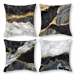 lot 12290 image: Black Gold Marble Texture Decorative Pillow Covers 18x18 Set of 4, Gold and Black Grey Throw Pillow Cases for Couch Sofa Bedroom Living Room Decor Home Cushion Cover,Black Gold Living Room Decoration (Missing One)