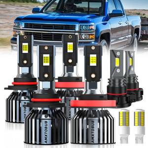 lot 12297 image: AMXTOBUB For 2007-2015 Chevy Silverado 1500 2500HD 3500HD light Bulbs, 9005 High Beam H11 Low Beam H16 Fog Light Turn signal Lights Combo, 8PCS