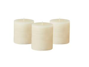 lot 12303 image: Simply Soson 3x3 inch Ivory Pillar Candles Set of 3, Rustic Texture, Unscented Ivory Candles, Dripless Candles, 3 inch Pillar Candles Ideal as Wedding, Parties, Spas, Dinner, Home Decoration, Church