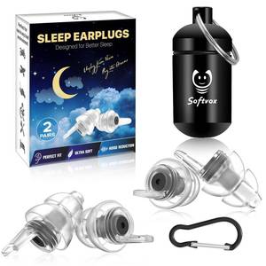lot 12315 image: Softvox Ear Plugs for Sleeping 2 Pairs, Ultra-Comfy Reusable Small Earplugs for Sleep, Travel, Focus, Side Sleepers, Snoring - 27 dB Soundproof Noise Cancelling Silicone Hearing Protection