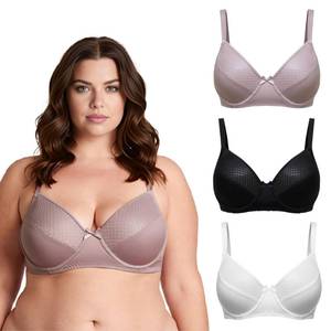 lot 12319 image: Curve Muse Womens Plus Size Unlined Minimizer Underwire Full Figure Bra-3Pack-Pink Beige,Black,White-40D