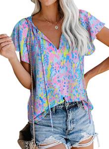 lot 12333 image: Resort Wear for Women 2026 Flowy Boho Tops Butterfly Short Sleeve Beach Vacation Outfits Floral23 L
