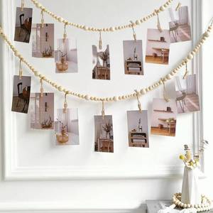 lot 12334 image: 2PCS Hanging Photo Display Wall Decor,Boho Wooden Bead Garland Picture Hanging String with Clips for Dorm, Bedroom, Living Room, Office Cubicle Decor, Art Display Hangers for Artwork