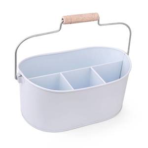 lot 13046 image: Alpha Living Home Farmhouse 4 Section Galvanized Utensil Caddy - Versatile Organizer for Kitchen, Party & Outdoor Events Rustic Silverware Holder, Cutlery Organizer, Picnic (White)