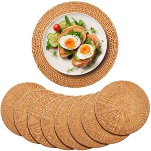 lot 13048 image: Gandeer 8 Pack 13 Autumn Rattan Placemats Brown Round Natural Rattan Placemats Heat Resistant Boho Farmhouse Hand Woven Plates Chargers for Dinner Plates Home Wedding Table Mats Decorations