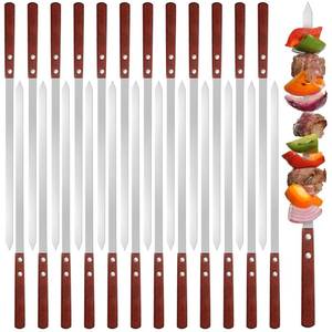 lot 13052 image: Meekoo 24-Piece Kabob Skewers - 17.7 Inch Long, 0.4 Inch Wide, 2 mm Thin Stainless Steel BBQ Skewers with Wood Handle for Outdoor Grilling