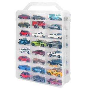lot 13056 image: KISLANE Double Sided Storage Case for 48 Toy Cars, Matchbox Cars, Portable Transparent Storage Case with 48 Compartments, Case Only (Transparent)��