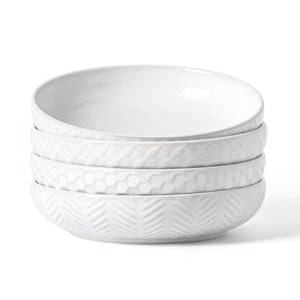 lot 13073 image: FOBENTA Embossed Ceramic Pasta Bowls Set of 4 �� Medium 7.5-Inch, 26oz Serving Bowls for Pasta, Salad, Fruit �� Stackable, Microwave & Dishwasher Safe �� Great Gift for Housewarming or Everyday Use