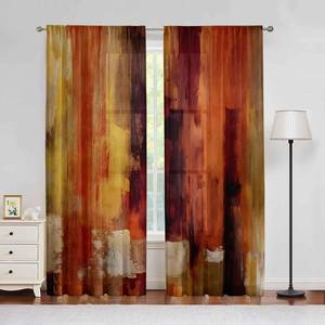 lot 14034 image: Burnt Orange Curtains for Living room Abstract Orange Curtain Room Darkening 84 inch Length 2 Panels Set,Rod Pocket Rust Art Painting Semi-Transparent Curtains for Modern Decorative for Bedroom