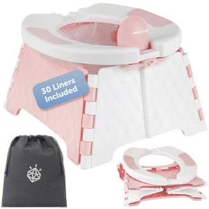 lot 14035 image: Jool Baby Portable Potty Training Chair with Travel Bag and 30 Liners, Foldable, IndoorOutdoor Use, Camping (Pink)