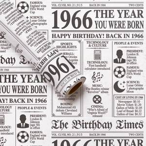 lot 14038 image: RUSPEPA 60th Vintage Birthday Newspaper Wrapping Paper Roll, Mini Roll, Vintage 1966 The Year You Were Born Retro Newspaper White Kraft Gift Wrap for Adult Milestone Birthday, 17 Inches x 16.4 Feet