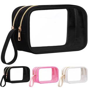 lot 14051 image: Weewooday Clear Makeup Bag Double Layer Sided Cosmetic Bag Waterproof Travel Toiletry Case with Zipper Portable Makeup Pouch with Handle(Black)
