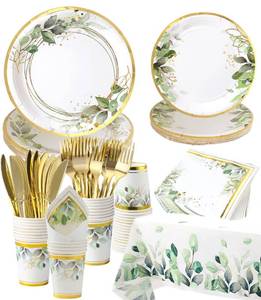 lot 14073 image: Greenery Plates and Napkins Party Supplies - Serves 16 - Green Plates Party Cups Knifes Forks Greenery Theme for Baby Shower Bridal Shower Wedding Decorations Gender Neutral