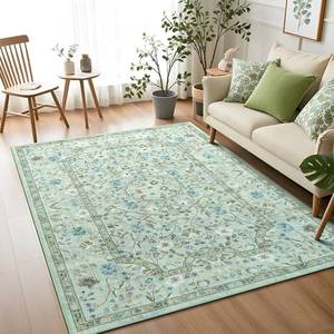lot 14076 image: Vasofe 3x5 Area Rug for Bedroom, Washable Rugs for Living Room, Laundry, Kitchen, Vintage Floral Indoor Non Slip Carpet Farmhouse Green Throw Carpets Soft Low Pile Mat for Dorm Bedside Entryway Office