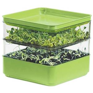 lot 14097 image: GARDENS ALIVE Seed Sprouter Kit, Two Tier Stackable Seedling Starter Tray with Lid, Microgreens Propagator Mini Plant Grow Trays, Germinate Seeds Indoors, Healthy Snacks, Bean Sprouts, Soil Free