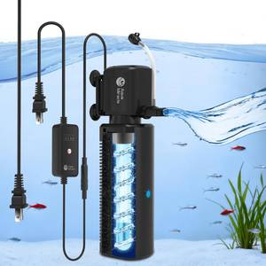 lot 14103 image: AquaMiracle Fish Tank Filter with Timer & Filter Sponge, 225GPH U - V Aquarium Filter with Aeration & Rainfall Modes, Effective Turtle Filter for Green Water Control (20-70 Gal Tank)