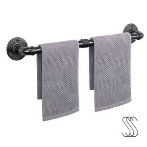 lot 14116 image: Jeasor Industrial Pipe Towel Rack Towel Bar, Heavy Duty Wall Mounted Rustic Farmhouse Bath Towel Holder for Bathroom (Black, 24 inch)