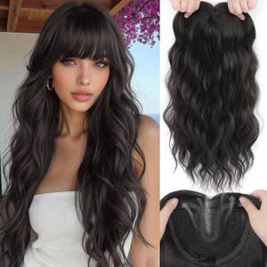 lot 14118 image: OOPPOO Hair Toppers for Women, 20 Inch Hand Tied Breathable Toppers Hair pieces for Women with Thinning Crown Wispy Bangs Mix Human Hair Clip in Curly Lightweight Wiglets((Dark Brown,Wispy Bangs)