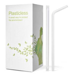 lot 14129 image: 200 Count 100% Plant-Based Wrapped Compostable Straws - Plasticless Biodegradable Flexible Drinking Straws - A Fantastic Eco Friendly Alternative to Plastic Straws