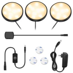 lot 14152 image: YGS-Tech LED Puck Lights, Under Cabinet Lighting Black Trim, 3000K Warm White, CRI90, Touch Dimming, All Accessories Included, Under Counter Lighting for Kitchen, Closet Lights, Safe Light, 3-Pack