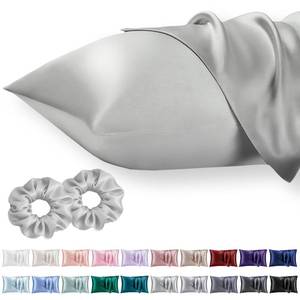 lot 14153 image: Vielit Queen Satin Pillowcase for Hair 2pc,Similar to Silk Pillow Cases,Easier Care Than Silk Pillowcase,Gifts for Women Men,Silver Grey,20x30 & Envelope Closure and 2 Satin Scrunchies