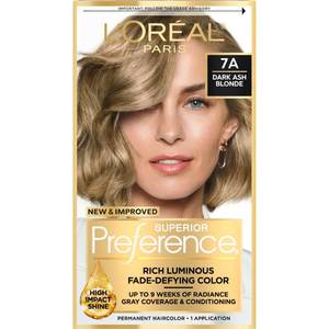 lot 14157 image: LOreal Paris Superior Preference Luminous Fade-Defying Permanent Hair Color, Hair Dye For Up to 9 Weeks of Radiance, Dark Ash Blonde 7A, 1 Hair Dye Kit