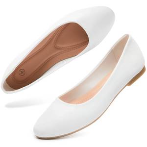 lot 14189 image: hash bubbie Womens Flats Shoes Ballet Flats Dress Shoes Comfortable PU Leather Slip on Shoes for Women(White.US10)